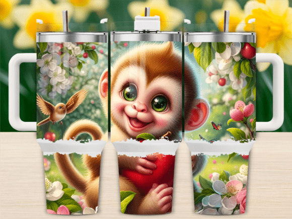 Adorable Baby Monkey Fruit Graphics for Tumbler Wraps