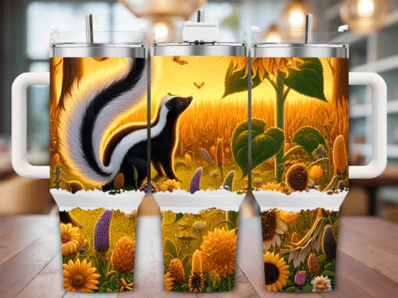Autumn Skunk Sunflower Tumbler Wraps Graphics