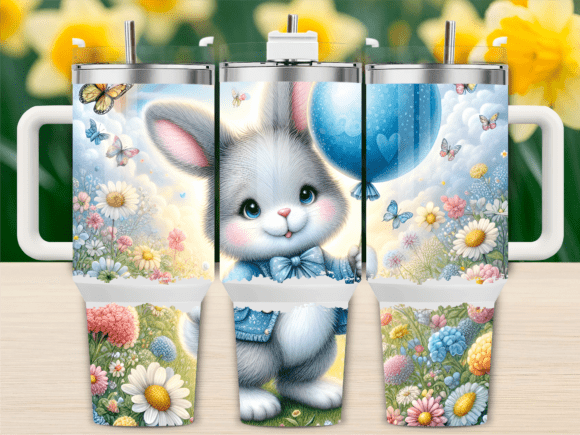 Blue Bunny Flowers 40oz Tumbler Wrap Graphics