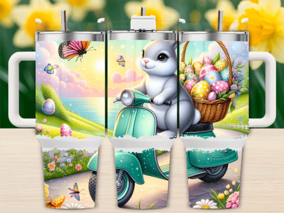 Bunny Scooter Easter Eggs 40oz Tumbler Graphics
