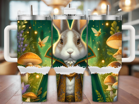 Bunny with Mushrooms 40oz Tumbler Wrap Graphics