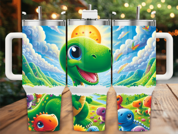 Cartoon Dinosaur Landscape Tumbler Graphics & Wraps