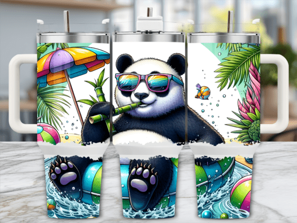Cool Summer Panda 40oz Tumbler Wrap Graphics for Local Branding