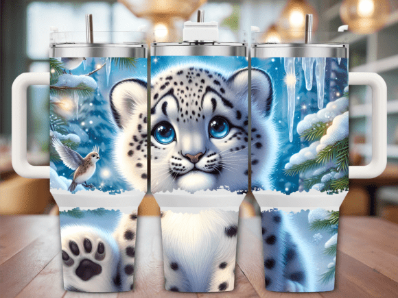 Cute Baby Snow Leopard Winter Tumbler: Graphics & Wraps