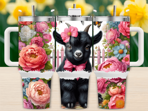 Cute Black Goat Pink Bow: Tumbler Wraps & Graphics