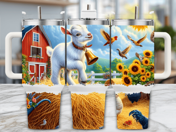 Cute Goat on a Farm 40oz Tumbler Wrap: Graphics & Tumbler Wraps