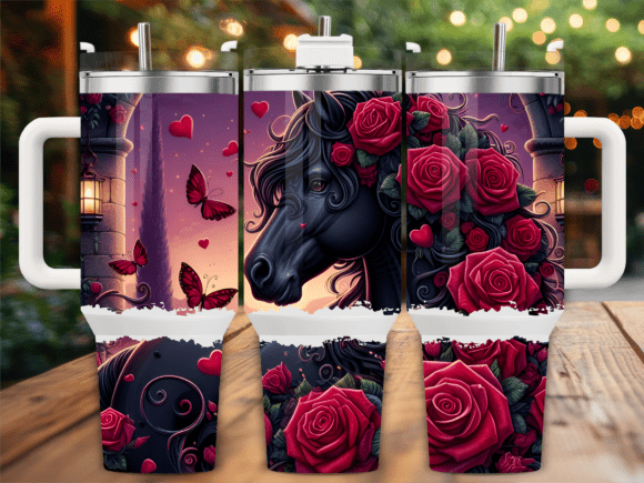 Dark Horse with Roses Tumbler Wrap Graphics