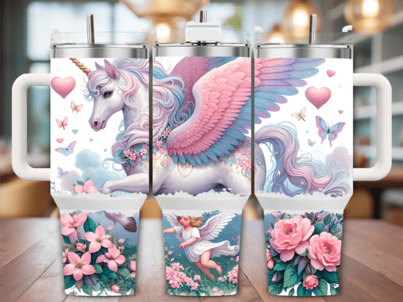 Flying Unicorn Pink Wings Tumbler Wraps & Graphics