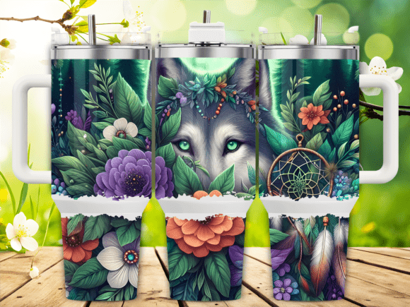 Forest Wolf Wild Flowers 40oz Tumbler Wraps & Graphics