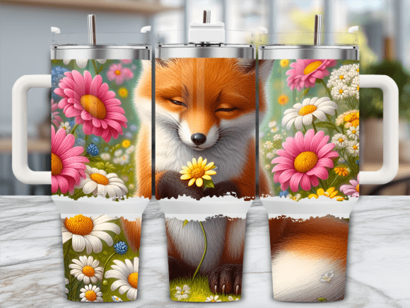 Fox Daisies Flowers 40oz Tumbler Wraps Graphics