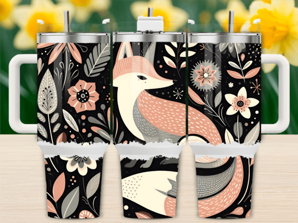 Fox Floral Patterns 40oz Tumbler Wrap Graphics