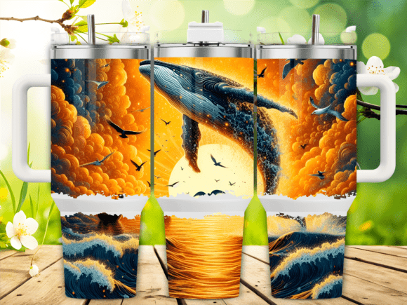 Golden Hour Whale Jumping 40oz Tumbler Wraps & Graphics