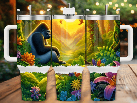 Gorilla Jungle Sunset 40oz Tumbler Wrap Graphics