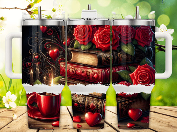 Gothic Red Rose Book Love Tumbler Wraps Graphics