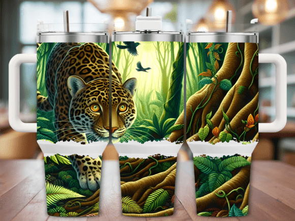 Leopard Hunting Scene 40oz Tumbler Wrap Graphics