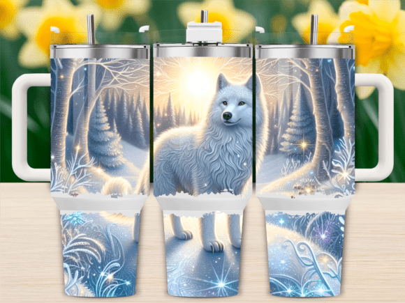 Majestic Arctic Wolf Winter Tumbler Wraps Graphics