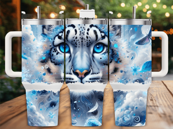 Mystical Snow Leopard Blue 40oz Tumbler Graphics & Tumbler Wraps
