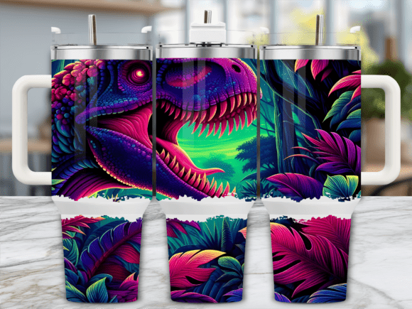 Neon T‑Rex Jungle Fantasy 40oz Tumbler Wraps & Graphics