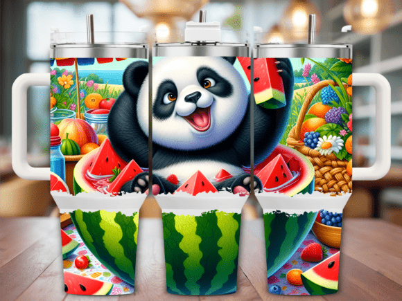 Panda Summer Watermelon Tumbler Wraps Graphics