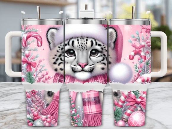 Pink Winter Snow Leopard Tumbler Wraps & Graphics