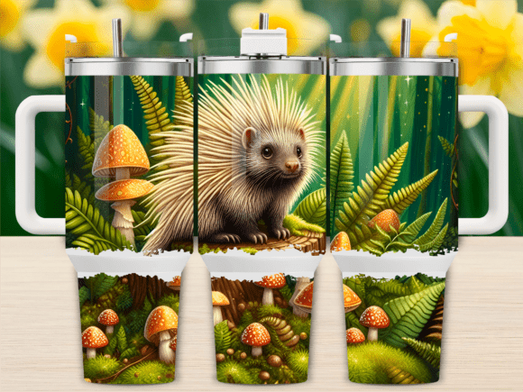 Porcupine Mushroom Forest Tumbler Wraps Graphics