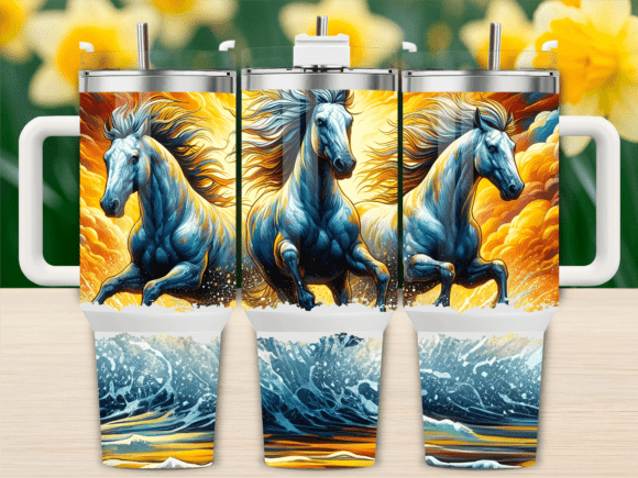 Powerful Blue Horses Wave 40oz Tumbler Wraps & Graphics