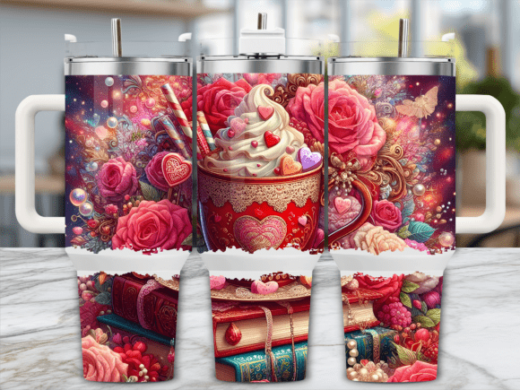 Romantic Hot Cocoa Books 40oz Tumbler Graphics & Tumbler Wraps