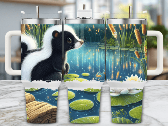 Skunk Water Lilies Pond Tumbler Wraps Graphics