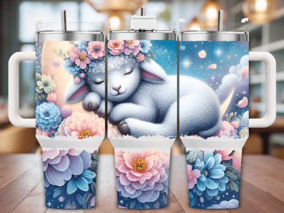 Sleeping Lamb in Pastel Garden Tumbler Graphics
