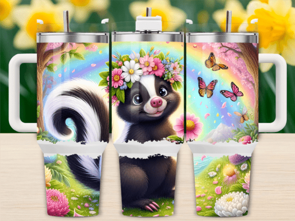 Spring Skunk Flowers: Graphics & Tumbler Wraps