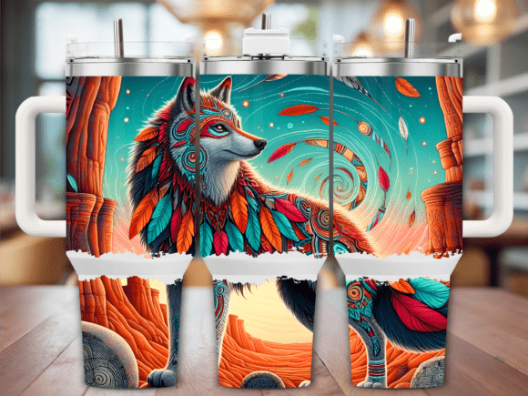 Tribal Wolf Sunset 40oz Tumbler Wrap Graphics