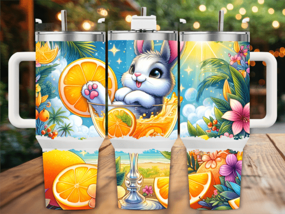 Tropical Bunny Drink 40oz Tumbler Wrap: Graphics for Branding