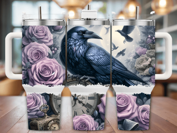 Vintage Raven Lavender Roses Tumbler Graphics for Tumbler Wraps