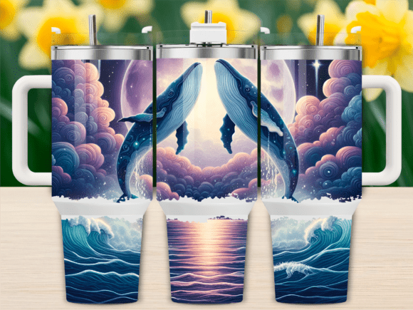 Whale Sunset Reflection Art Graphics & Tumbler Wraps