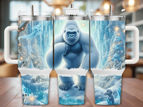 White Gorilla Ice Winter 40oz Tumbler: Graphics & Tumbler Wraps