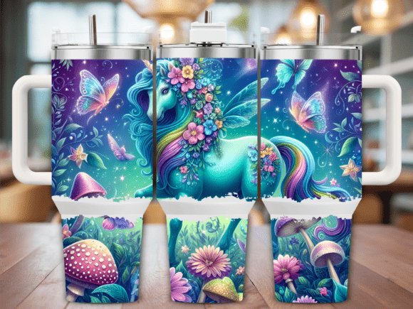 White Unicorn with Roses Tumbler Wraps and Graphics