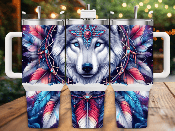Wolf Dreamcatcher Feathers 40oz Tumbler Graphics for Tumbler Wraps