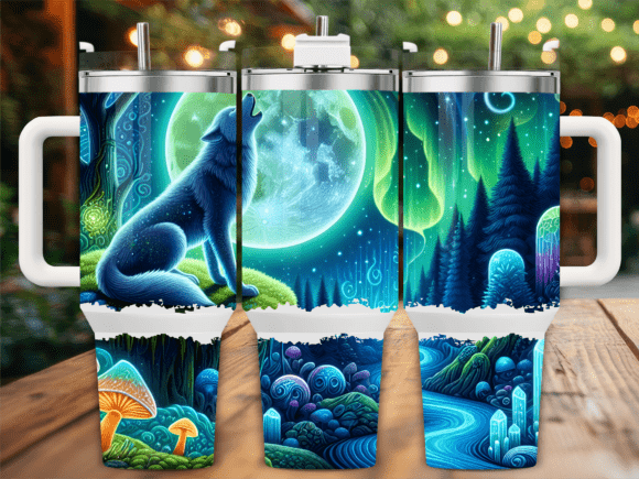 Wolf Howling Northern Light 40oz Tumbler Wraps & Graphics