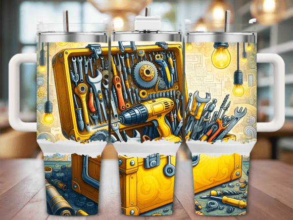 Yellow Toolbox Tools 40oz Tumbler Graphics and Tumbler Wraps